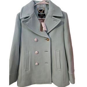 NWT J Crew Majesty Mint Green Pea Coat- Stadium Cloth by Nello Gori